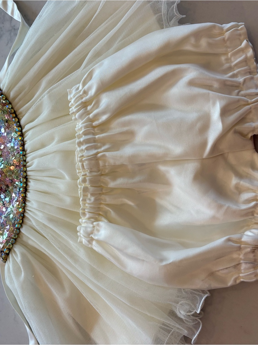 American Princess Iridescent Sequin Bodice Cream Tulle Dress - Picture 5 of 7